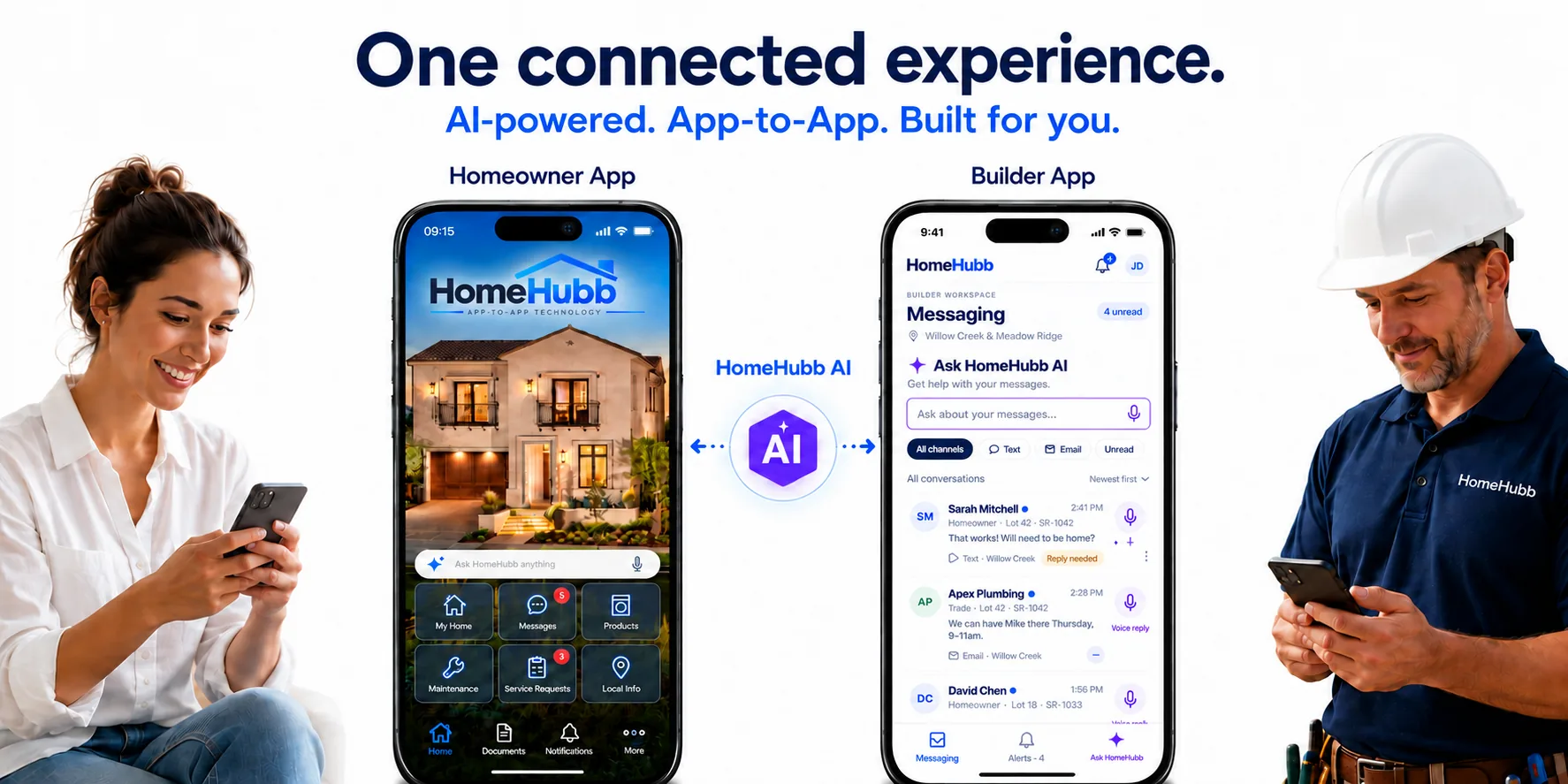 Homeowner and builder apps connected through HomeHubb AI