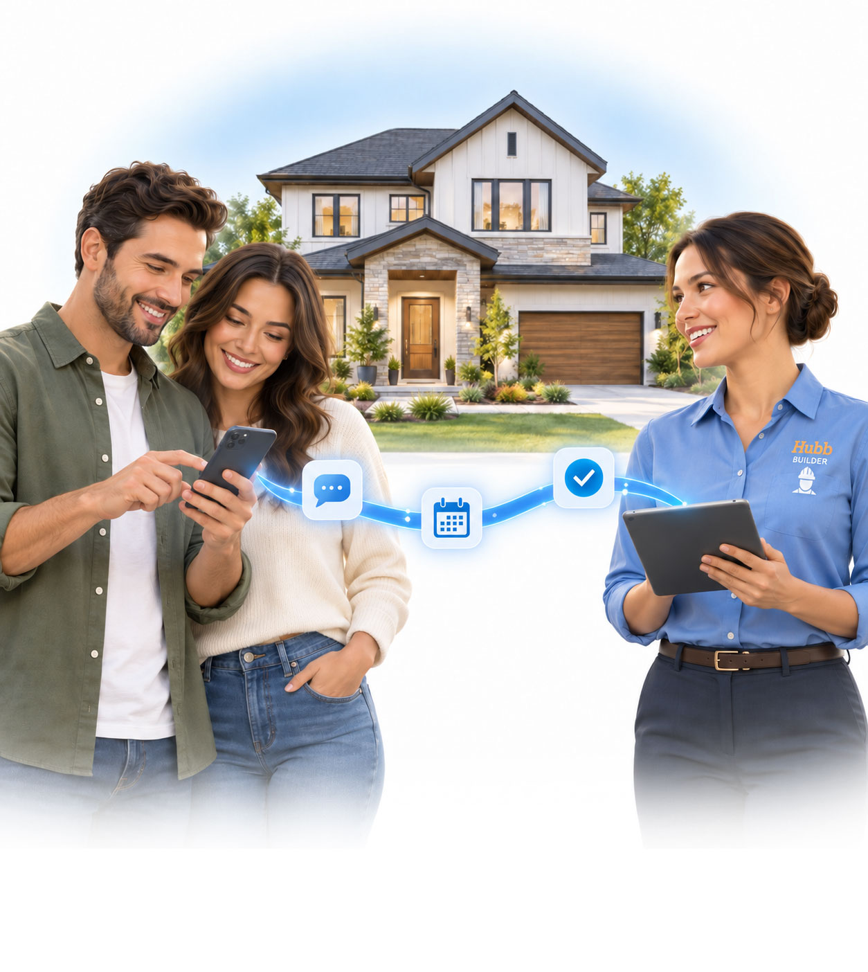 Homeowners and a builder representative connected through HomeHubb